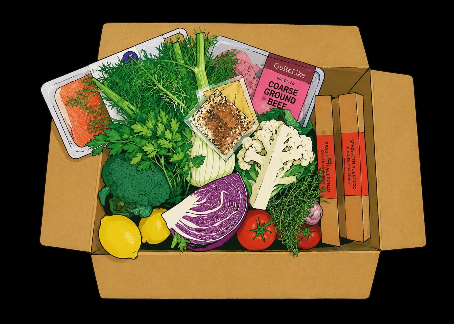 Curated grocery box ready to ship